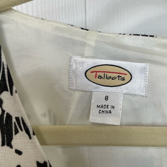 Talbots Dress Petite Black White Floral 100% Linen Lined Zip Back A-Line Size 8 - Picture 3 of 5